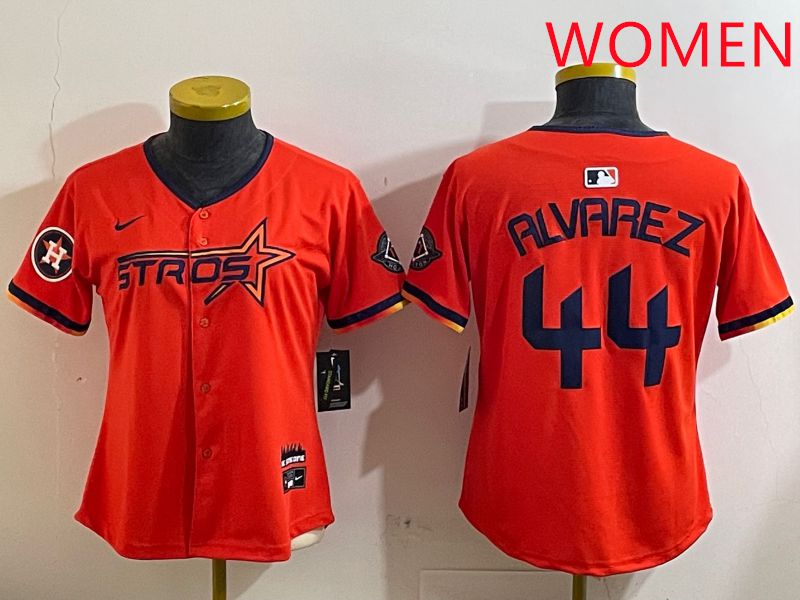 Women Houston Astros #44 Alvarez Orange Three generations Joint Name 2025 Nike MLB Jersey style 4125